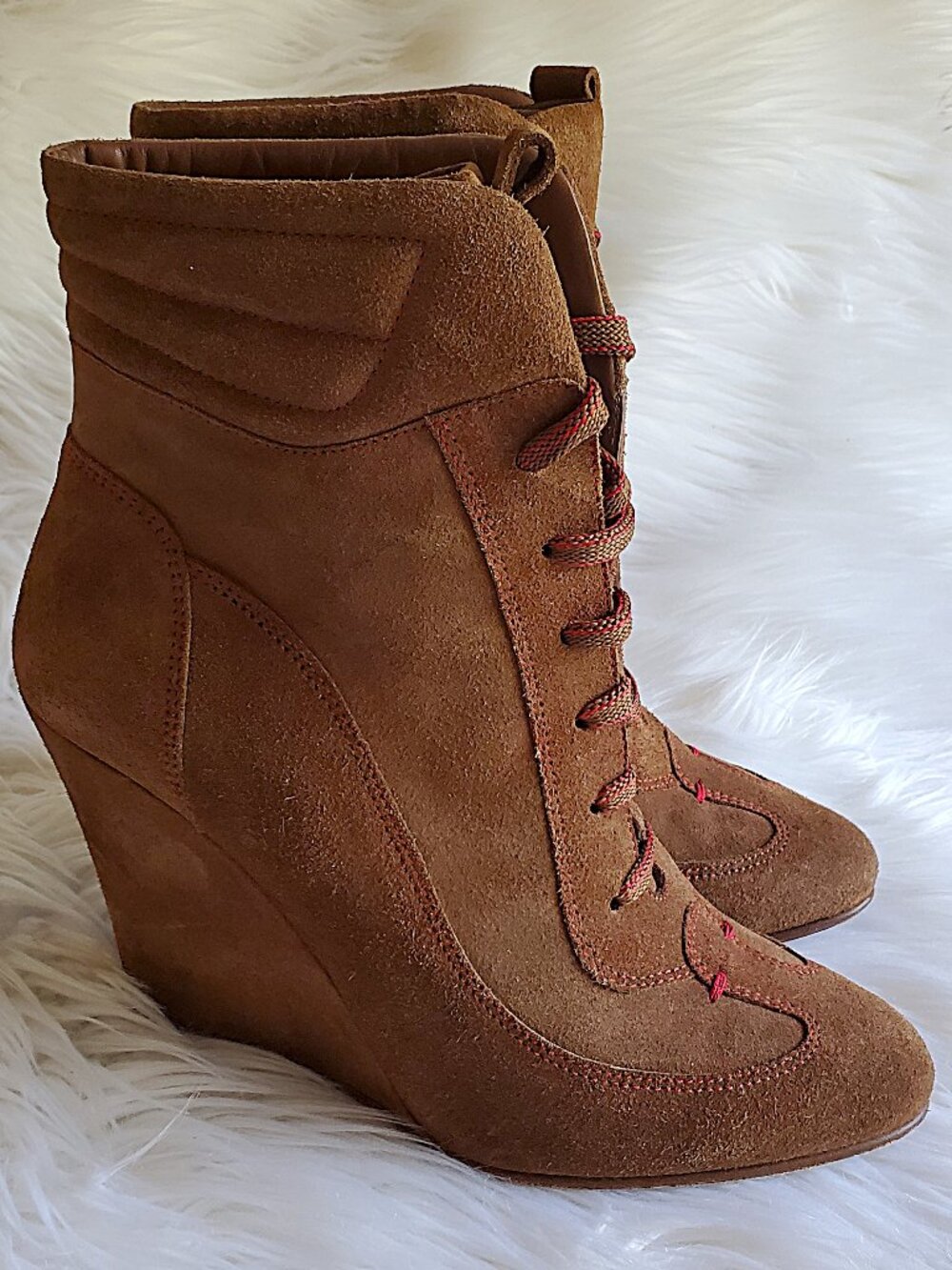 Carolina Herrera Brown Suede Ankle Lace Up Boots SZ 9